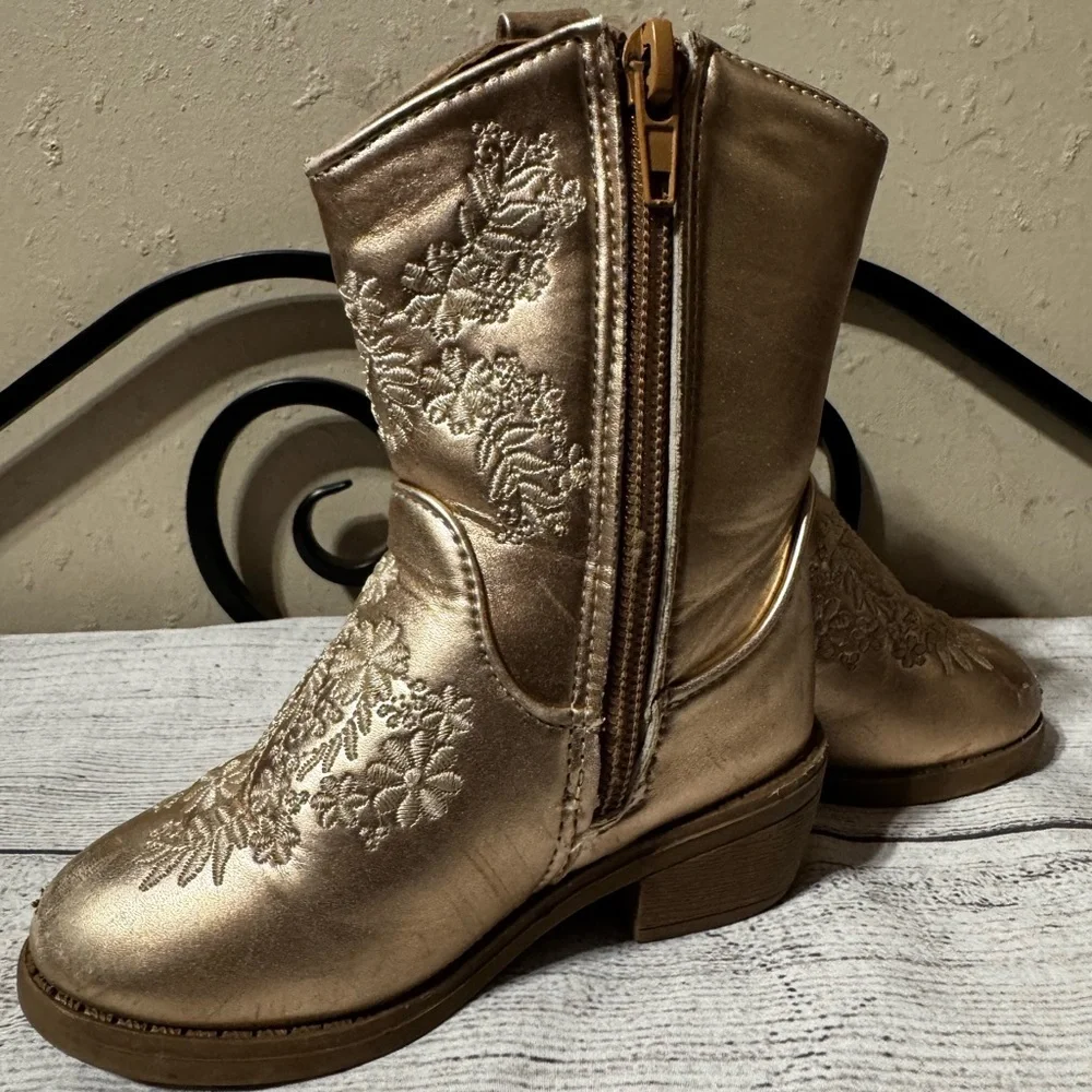 Toddler Gold Embroidered Boots